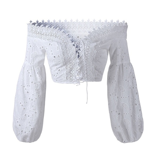 NEW | Boho Festive Eyelet Off Shoulder Lace Top - Picture 6 of 6